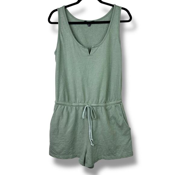 Lulus NWOT Perfect Lazy Day Sage Green Sleeveless Drawstring Lounge Romper Small - Picture 3 of 9
